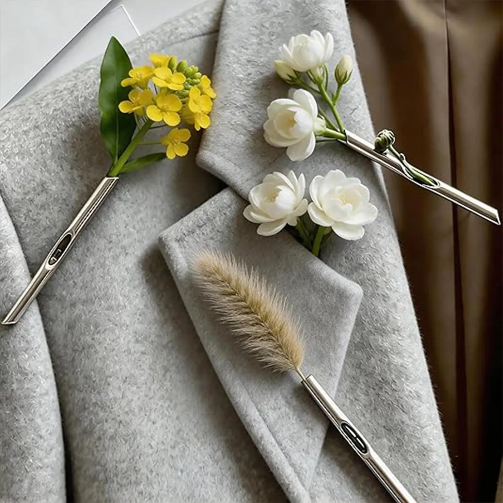 3pcs Elegant Flower Brooch High-end Simple DIY Brooch Metal Insert Flowers Corsage Pin Clothing Decoration