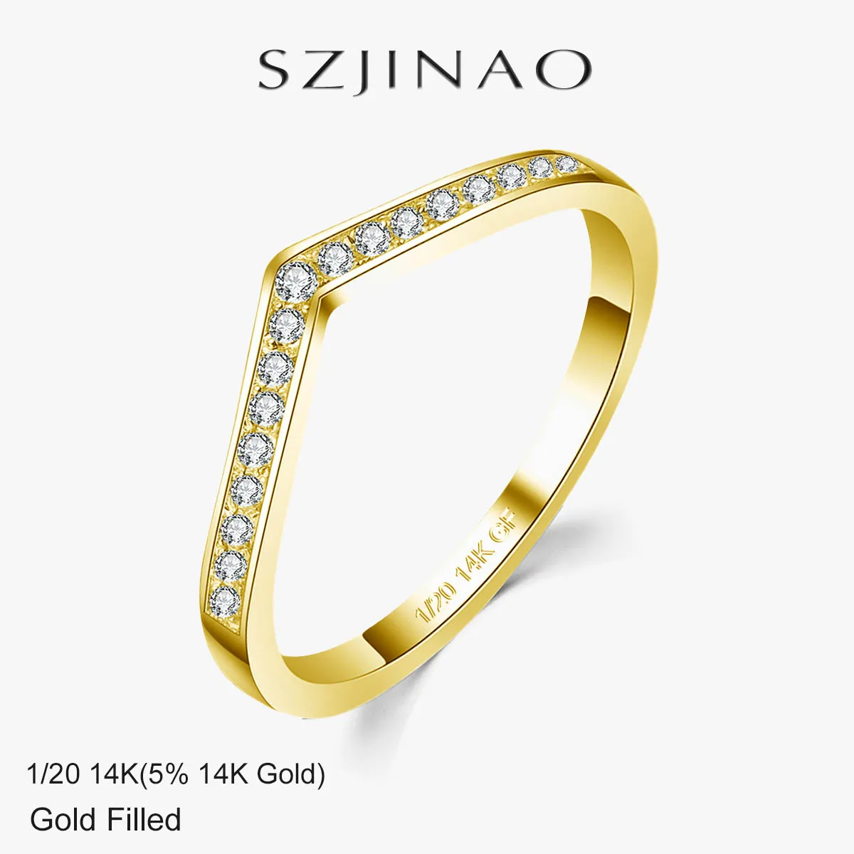 

Кольцо V-образной формы с улыбкой из муассанита, настоящее золото 14 карат, наполненное для женщин, минималистичный, подходит для слоя, повседневные модные ювелирные изделия на каждый день