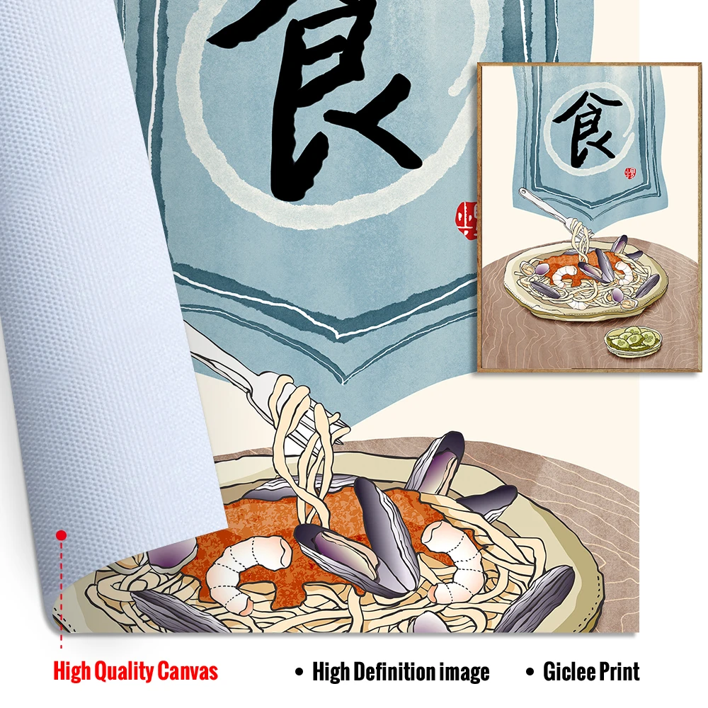 النمط الصيني الغذاء المشارك لذيذ فودي يطبع الشرقية المطبخ الكرتون جدار صور ديكور مطعم المنزل قماش لوحات #5