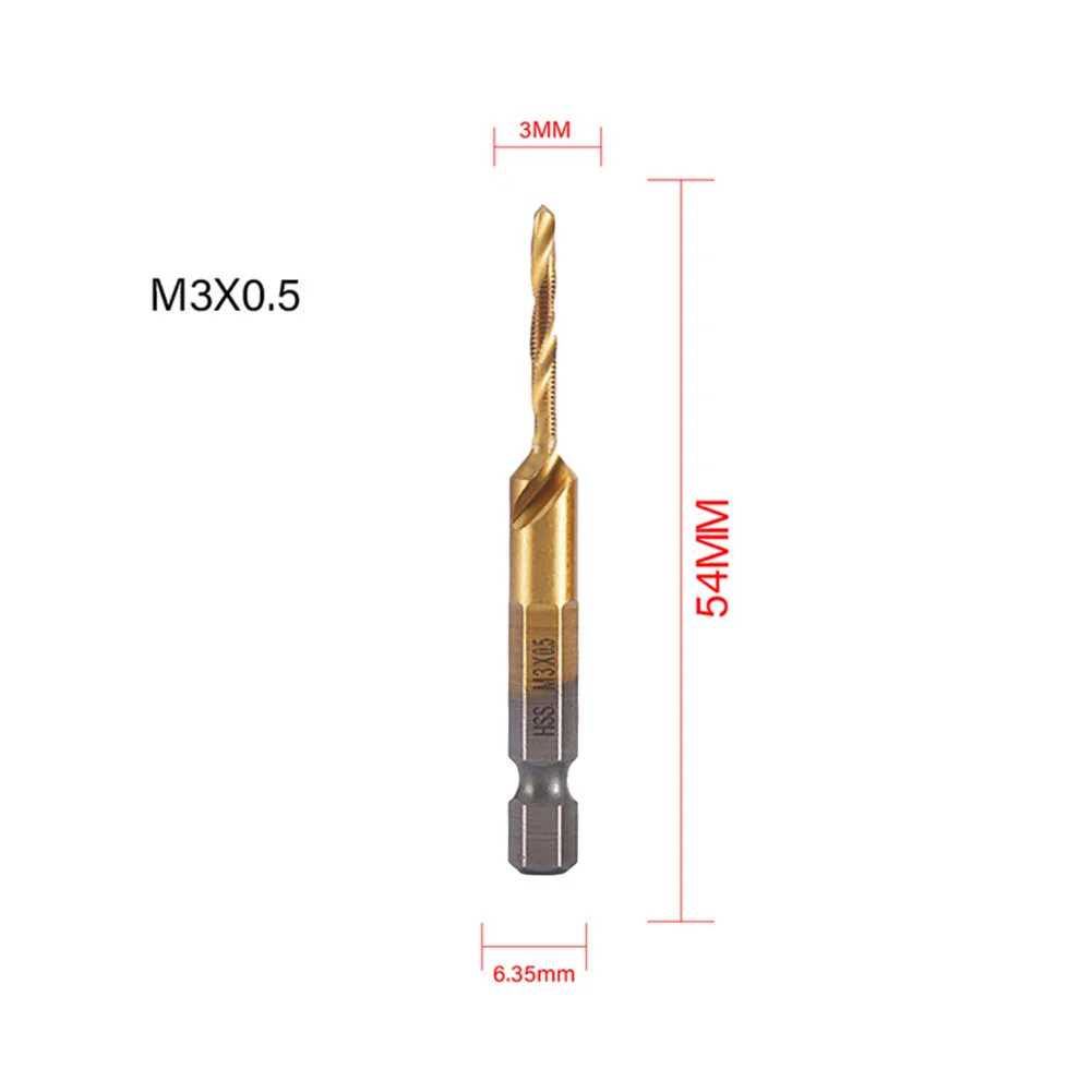 

Titanium Coated Tap Drill Bits HSS Screw Thread Metric Drill Hex Shank Screw Machine Compound Tap M3 M5 M6 M8 M10