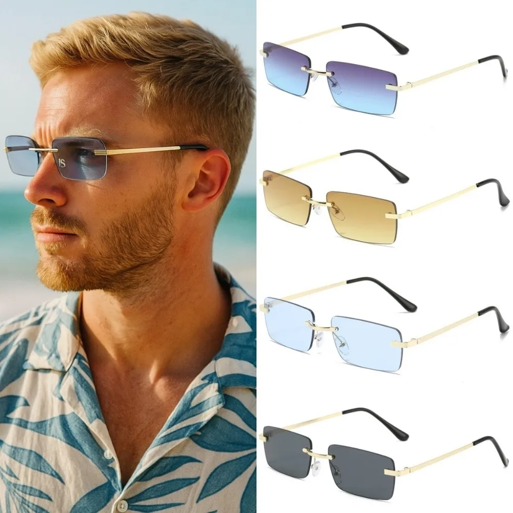

Ultralight Multicolor Beachside Sun Glasses Lightweight Vintage Frameless Sunglasses Vision Care Rectangle UV400 Eyewear Pool