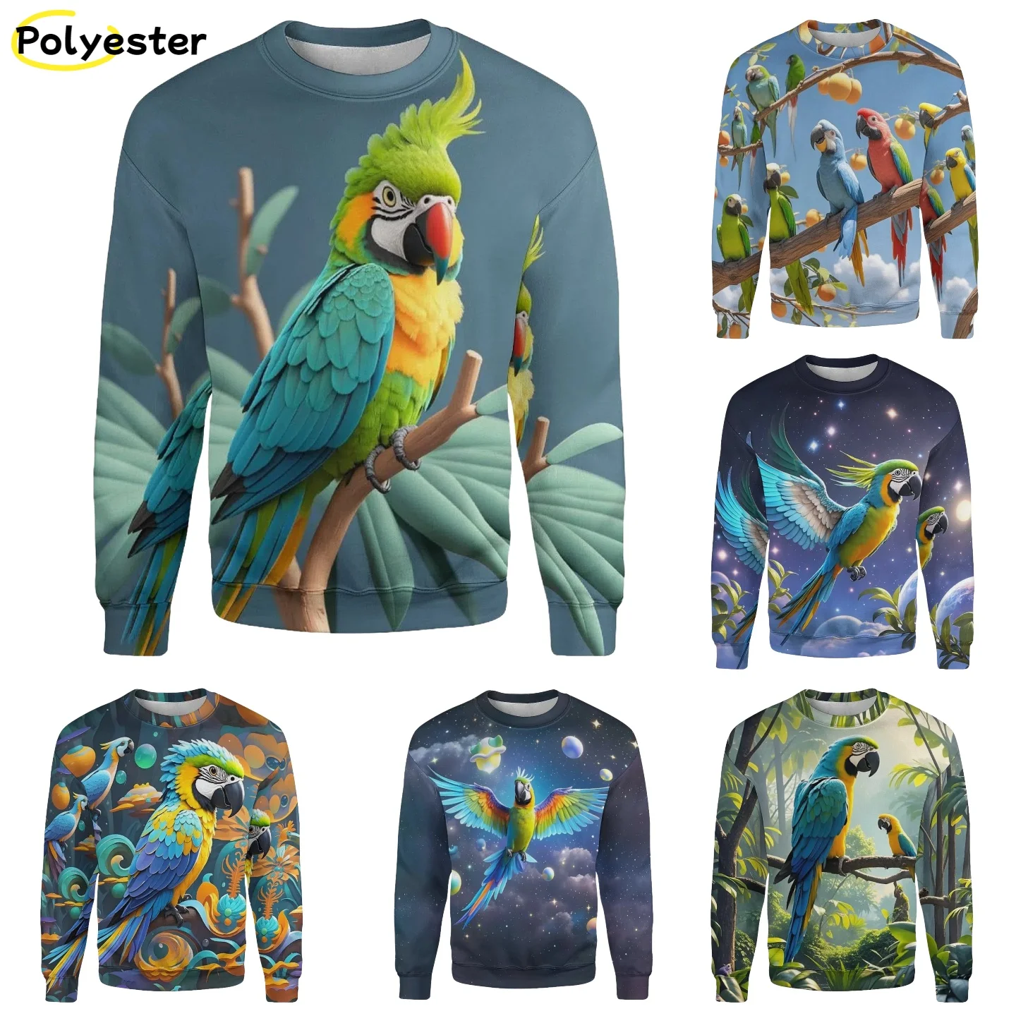 

Fashion Parakeet Graphic 3D Print Men's Sweatshirt Funny Parrot Tops Autumn Casual Round Neck Hoodie Street Harajuku Man Clothes