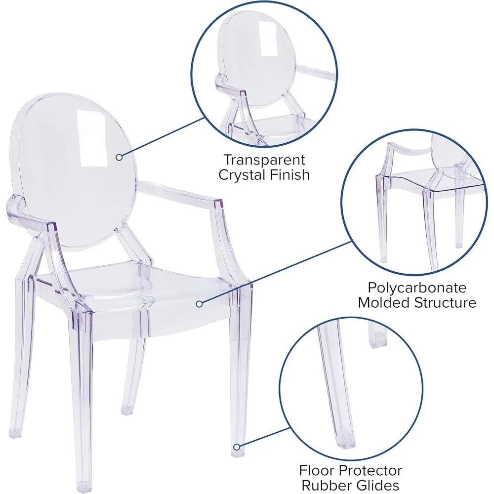 كرسي شبح بيضاوي كريستالي شفاف من EMMA & OLIVER مع مساند للذراعين #4
