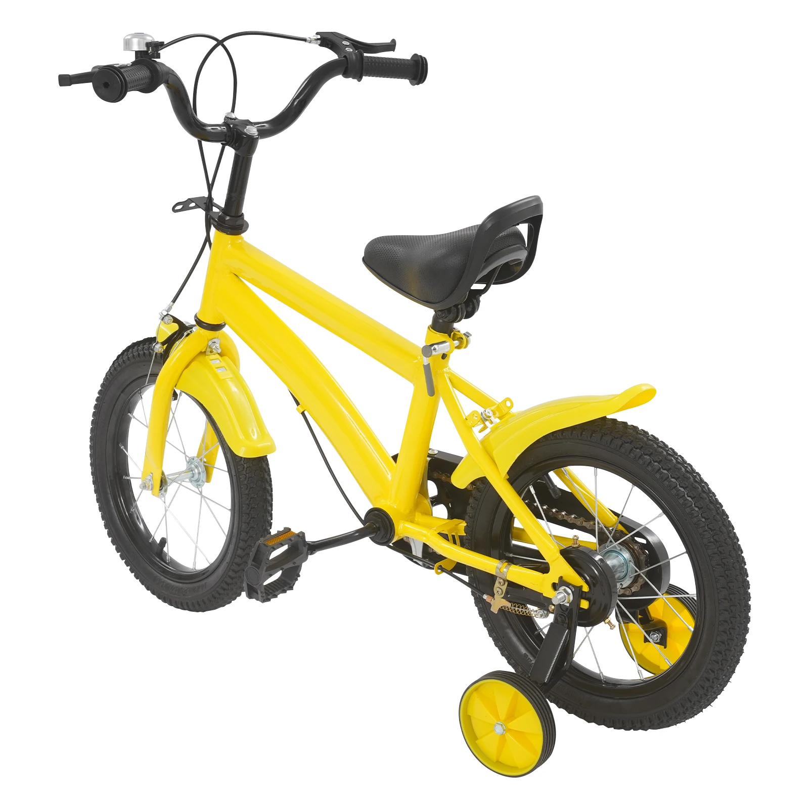 14 Inch Kids Bike – Training Wheels – Adjustable Seat & Handlebar – Chain Guard – Yellow Black – Children Bicycle for Boys Girls