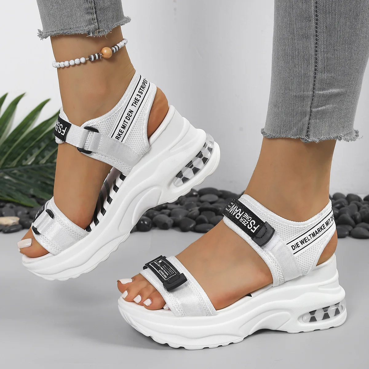 

2026 Women's Fashion Slope Heel Sandals Waterproof Velcro Platform Thick Bottom Summer Beach Sandals Versatile