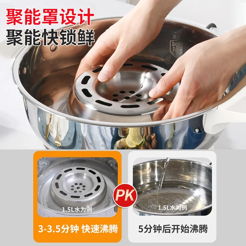 قدر طعام بخاري كهربائي 220 فولت مع وعاء داخلي من الفولاذ المقاوم للصدأ، طباخ متعدد الأغراض للمطبخ المنزلي