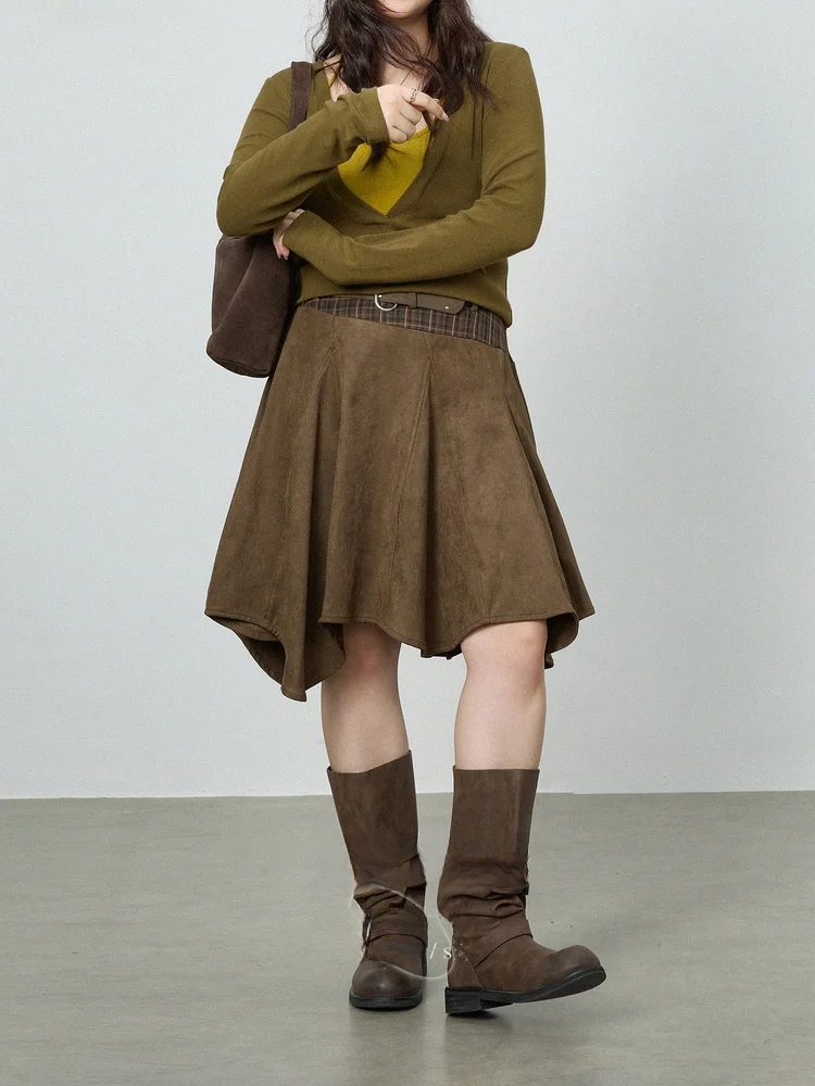 

Женская юбка миди А-силуэта больших размеров, асимметричная, в клетку, с лоскутным узором, винтажная, с высокой талией, длинная, из полиэстера, осенняя