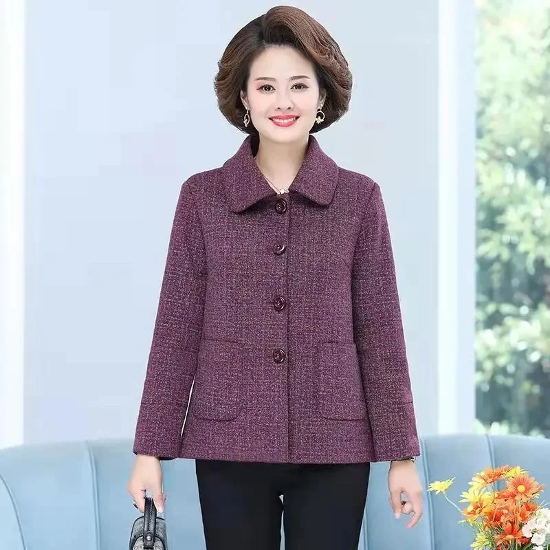 

Korean Lady Fashion Long Sleeves Top Jacket 2025 Middle Aged Mother Solid Color Outwear Autumn Female Large Size 5XL Lapel Coat