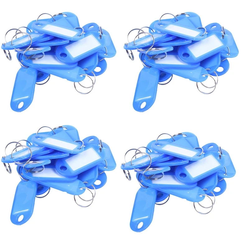 80 Pcs Key ID Label Tags Split Ring Keyring Keychain Blue