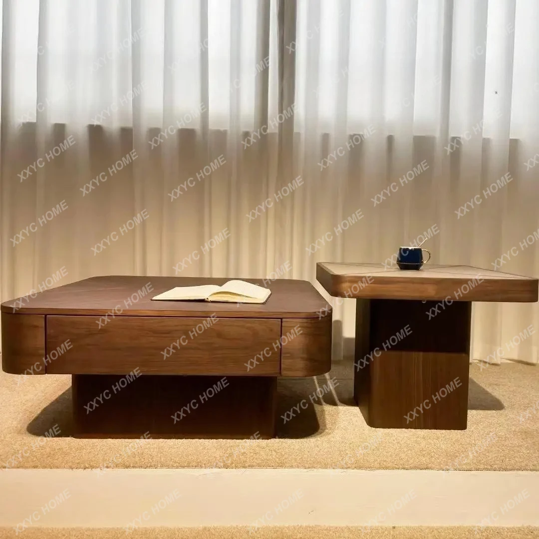 Medieval style square coffee table walnut pattern living room modern size apartment household coffee table combination
