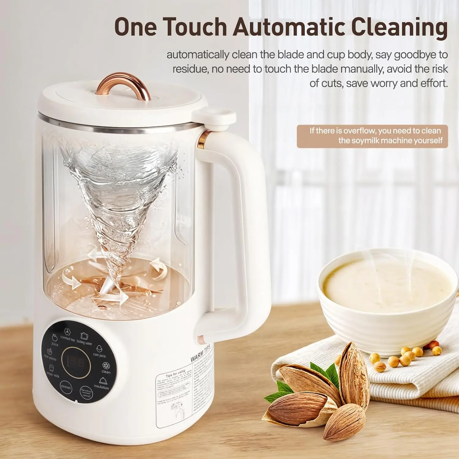ماكينة صنع حليب الجوز الأوتوماتيكية، 35 أونصة لوز محلي الصنع، الصويا، الشوفان، جوز الهند، الأرز، الحليب النباتي والمشروبات الخالية من الألبان، الصويا