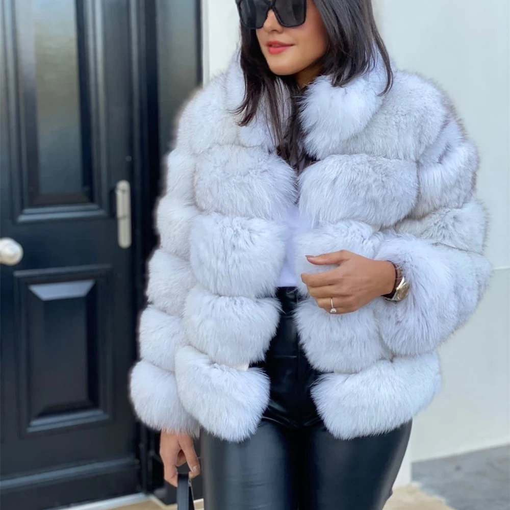 QUEENTINA Natural Real Fox Fur Coat Fashion Winter Jacket Women Warm Genuine New Luxury Designer Clothes With Layers Black Sets