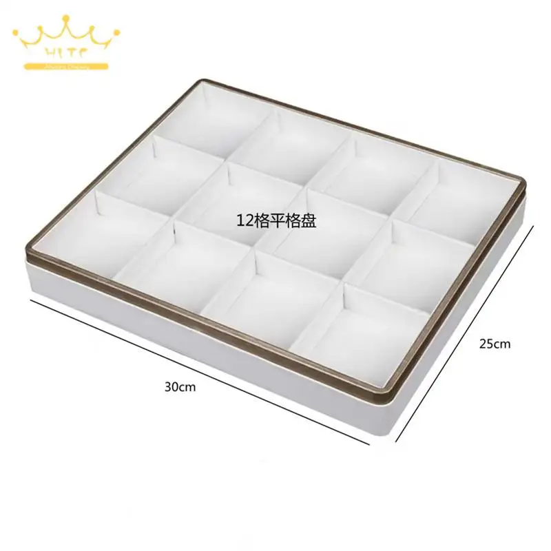 

Jewelry Decoration Tray 30*25Cm White Gold Leather Jewelry Exhibitor Counter Display Necklace Bracelet Ring Organizer Holder