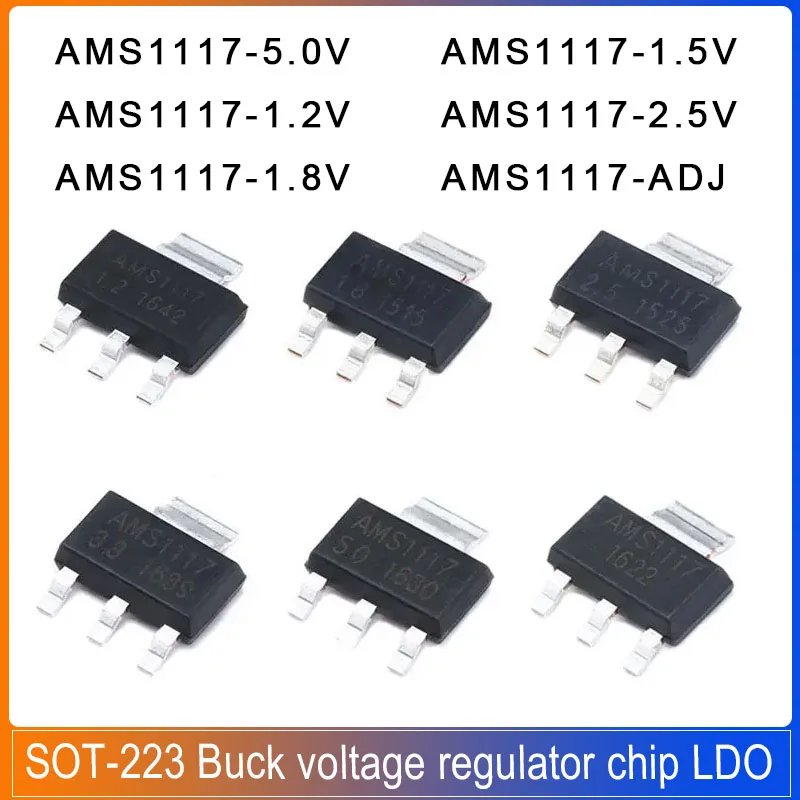 20 buah AMS1117 SOT223 AMS1117-3.3V AMS1117-ADJ AMS1117-5.0V AMS1117-1.2V AMS1117-1.5V AMS1117-1.8V Regulator voltase AMS1117-2.5V