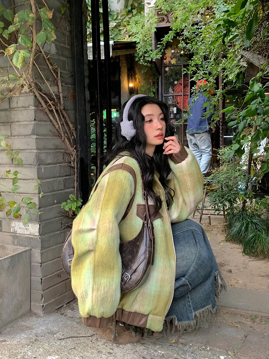 

AONW осень-зима американский ретро клетчатый легкий хлопковый шерстяной тюре модный брендовый лоскутный воротник дизайн пальто