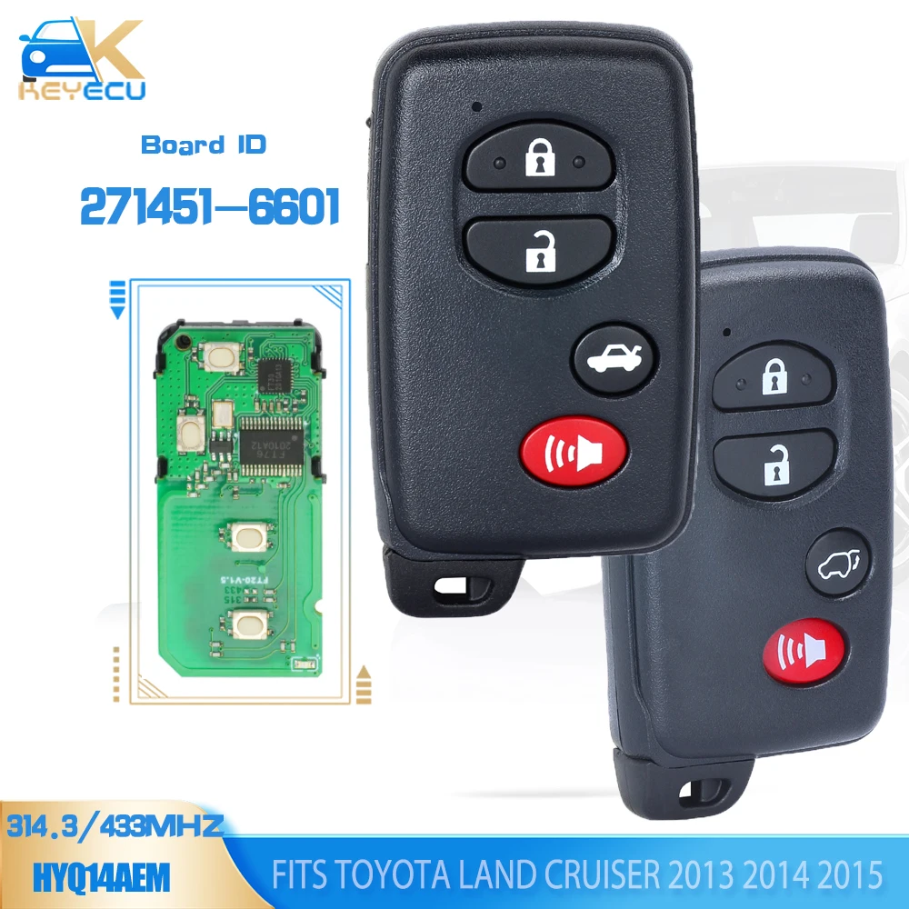 KEYECU Board ID: 271451-6601 Smart Remote Key 314.3MHz/433MHz for Toyota Land Cruiser 2013 2014 2015 FCCID: HYQ14AEM