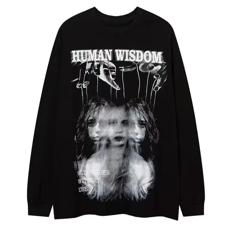 

Hot Sale Cotton European American Street Fashion Brand Hoodie Men Dark Style Print Autumn Hip-hop Loose Black Top Women Brand