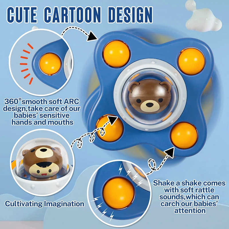 1 PCS Baby Bath Toys 3D Cartoon Suction Cup Spinner Toys Sucker Spinning top Sensory Fidget Educational Toys for Toddlers Gift