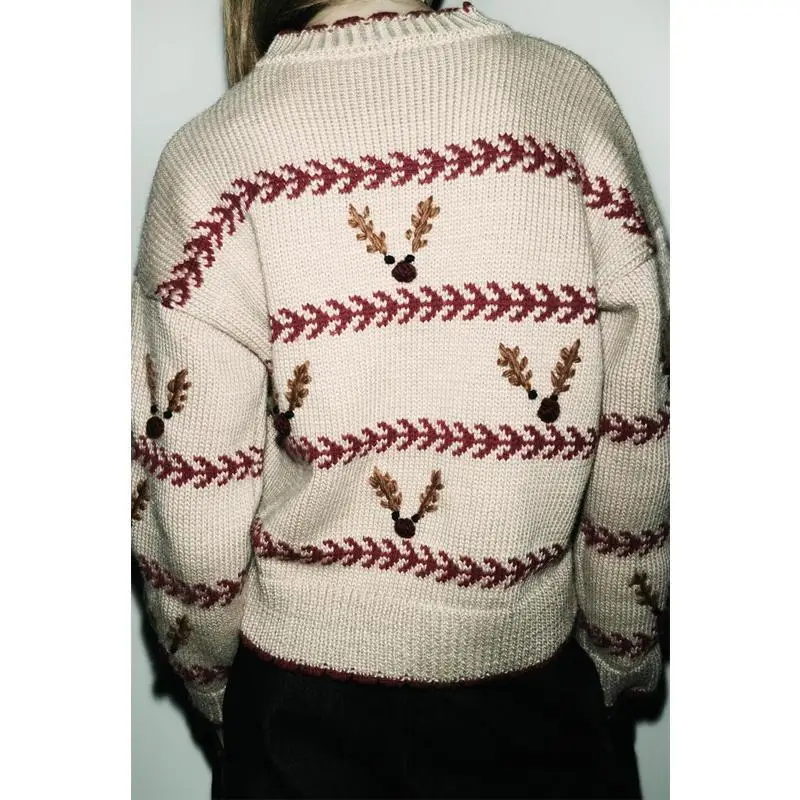 크리스마스 테마 긴 소매 니트 스웨터 루즈핏 패턴 여성 패션 가을 겨울 신상품 폴리에스터 섬유