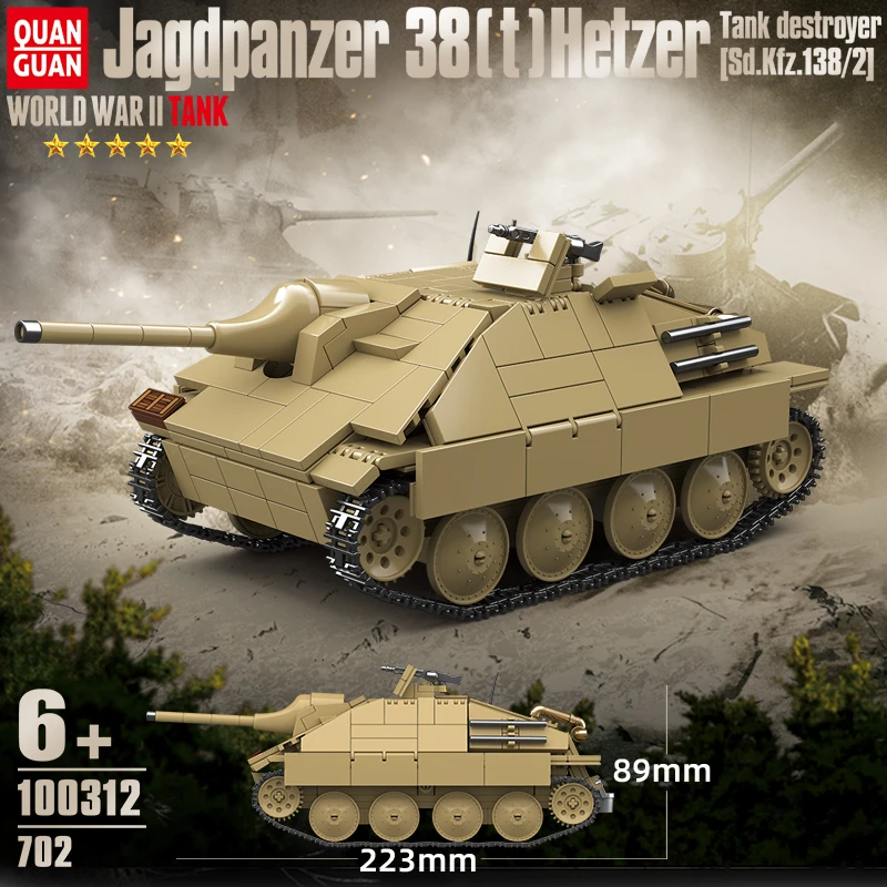 

WW II Military German Hunter Tank Destroyer Armored Vehicle（Jagdpanzer 38(t) Hetzer)DIY Building Block Model Set Kids Toy Gifts