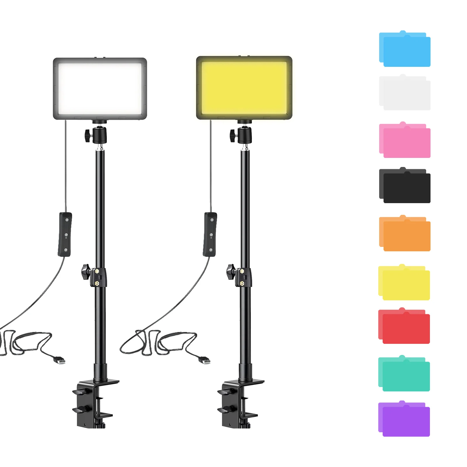 2/1 Pack LED Desk Key Light Video Light with C-Clamp Stand 9 Color Filters Studio Photography Lighting for Video Recording