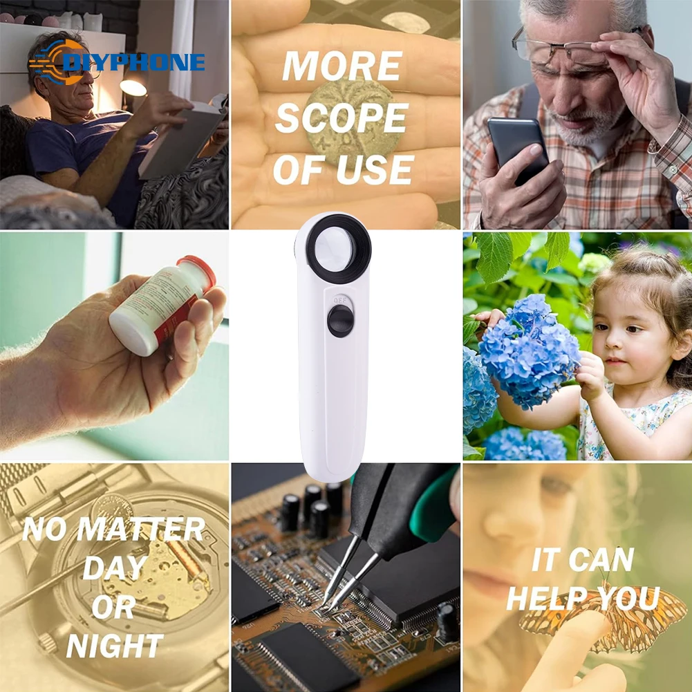 40x Magnifier Handheld Magnifier With 2 LED Light PCB Boards Repair Tools Jewelry Identification Loupe