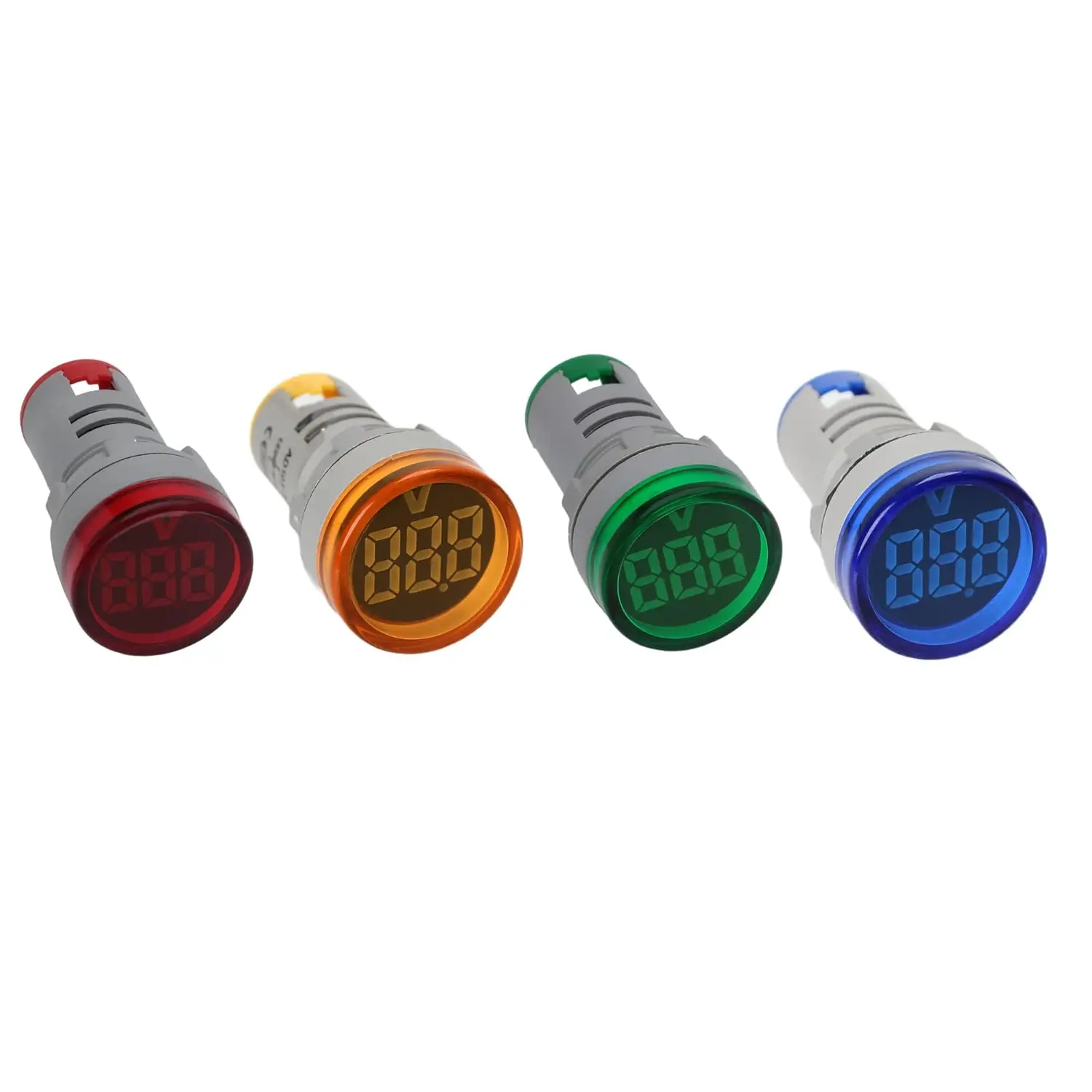 Digital Mini LED Display Voltmeter, DC 6-100V LED Voltmeter Signal Light Digital Display DC Voltage Meter Indicator Round Lamp