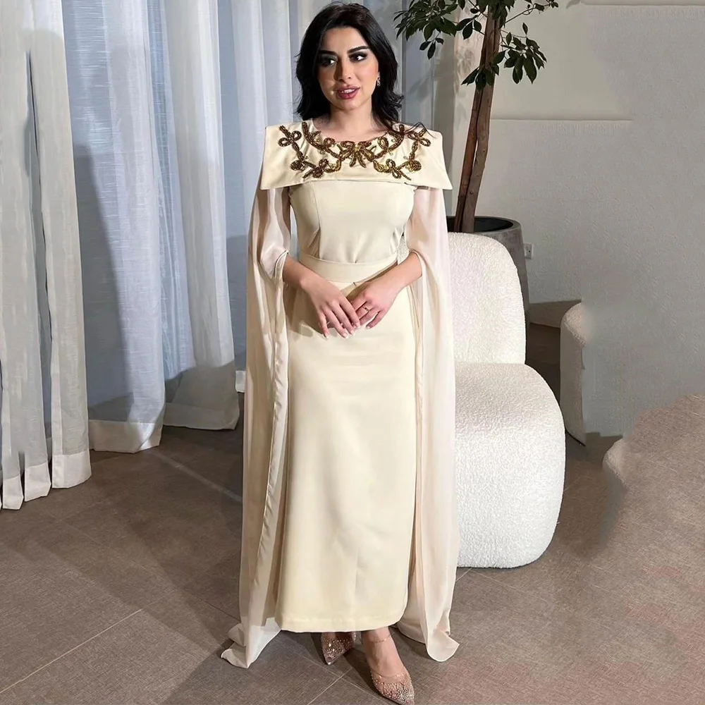 

Temperament Ankle-Length Round Neck A-line Prom Dresses Long Sleeve Illusion Lace Evening Gown vestido formatura luxo glamurosos