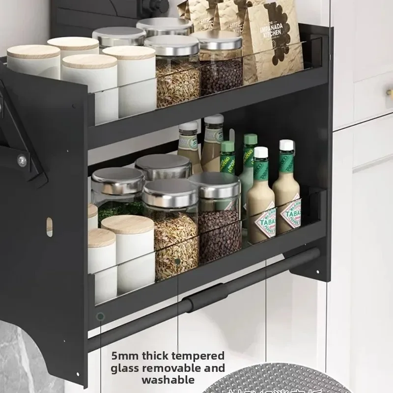 & Double-layer Hanging Cabinet Lift Spice Rack Pull-out Basket Kitchen Cabinets Creative Pull-down Storage Cabinet Home Furnitur