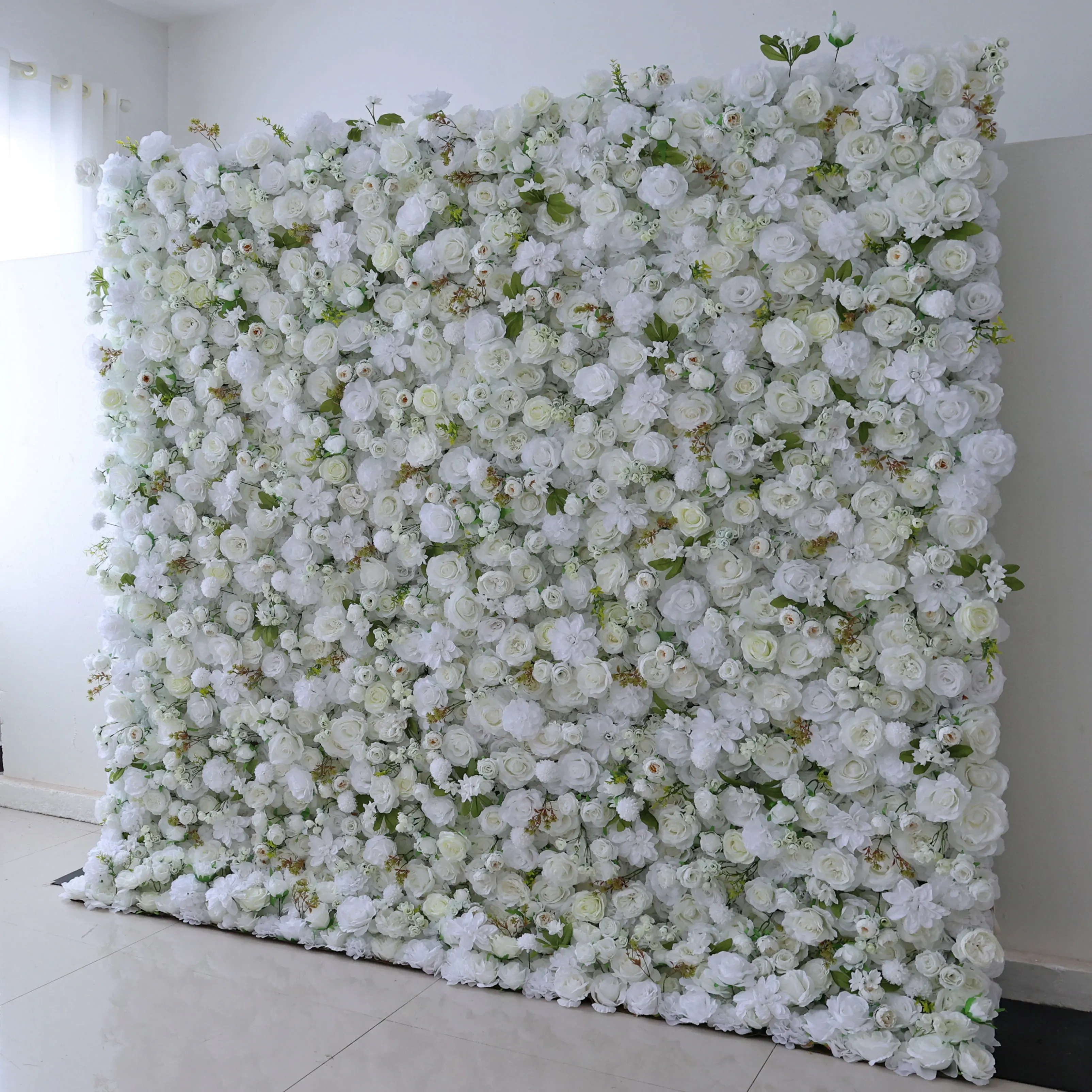 YuLiFlower rose artificial plants and flower wall for wedding banquet 5D customized silk white wall