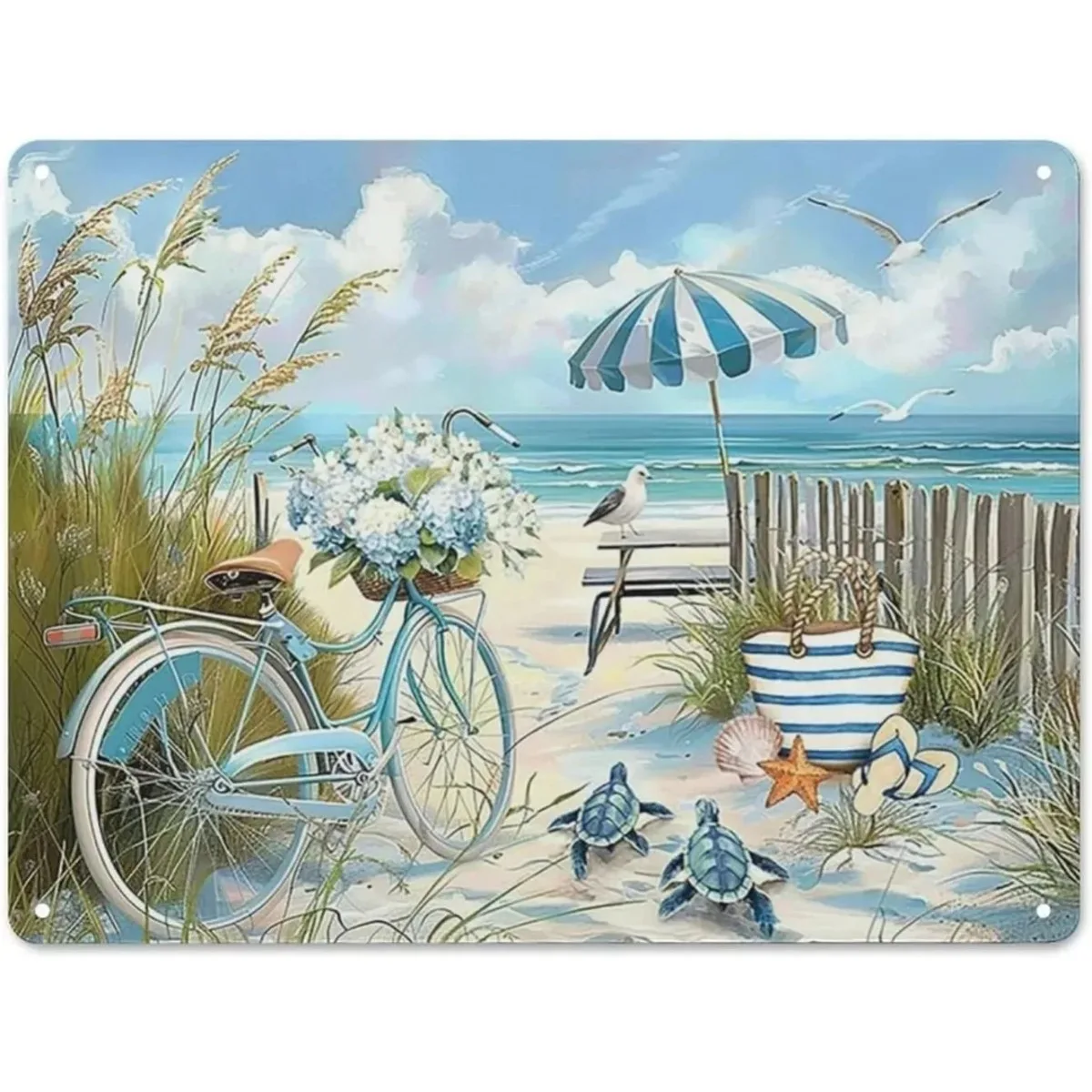 لافتة قصدير عتيقة لكرسي الشاطئ الريفي - ديكور ذو طابع بحري، مثالية لتصفيف جدران الحمام وأجواء الساحلية #3