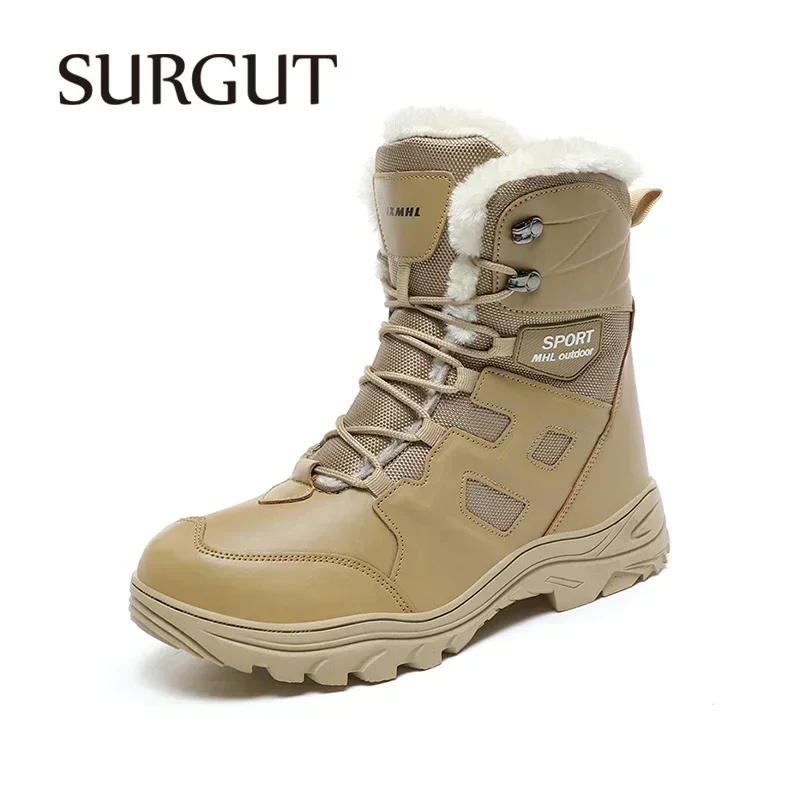

SURGUT 2025 новые зимние ботинки мужские уличные непромокаемые походные тактические теплые меховые спортивные повседневные ботинки нескользящие качественные зимние ботинки мужские