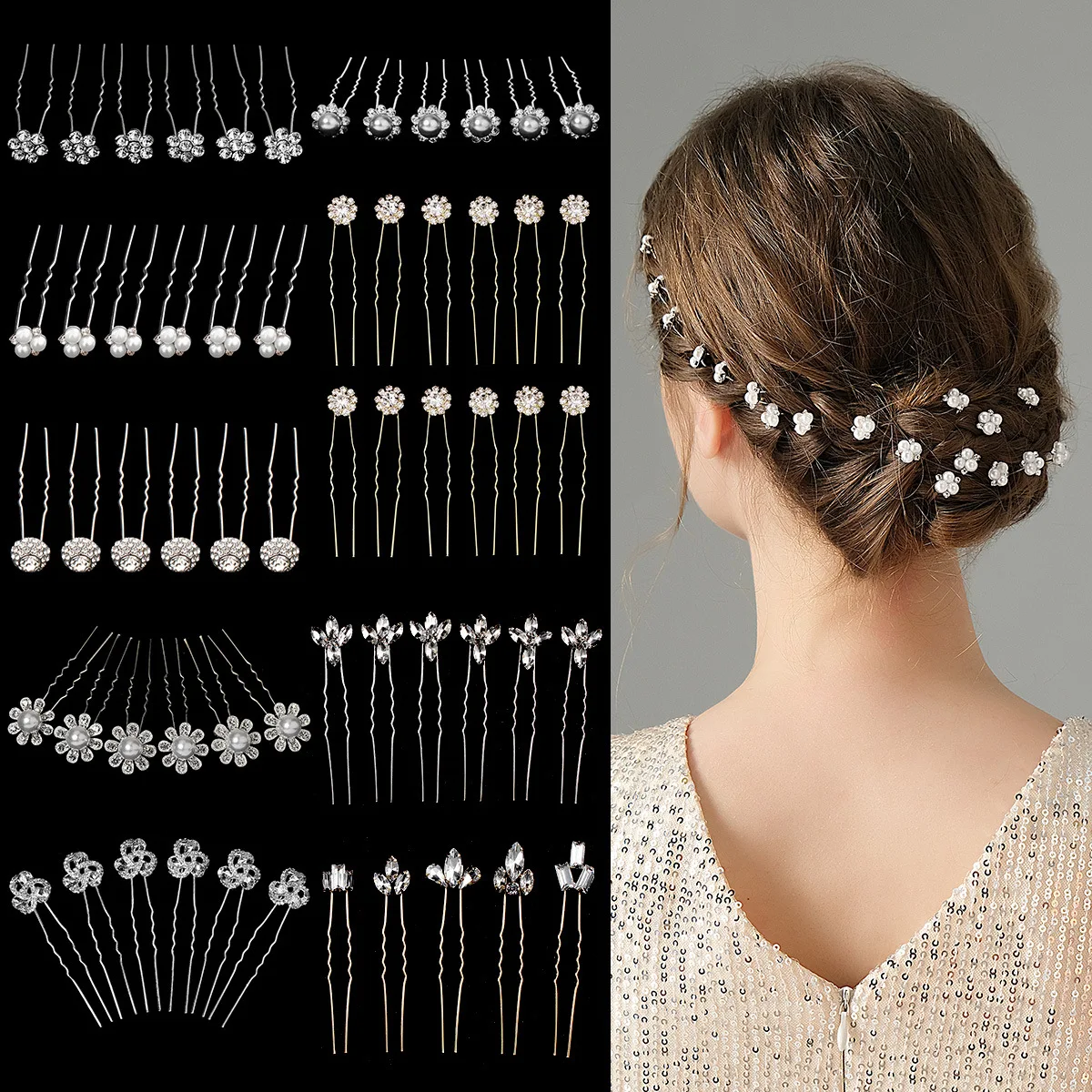 Fashion Rhinestone Flower Hair Clips for Women Accessories Girls Gold Color Hair Pins Headpiece Party Hairpins Jewelry