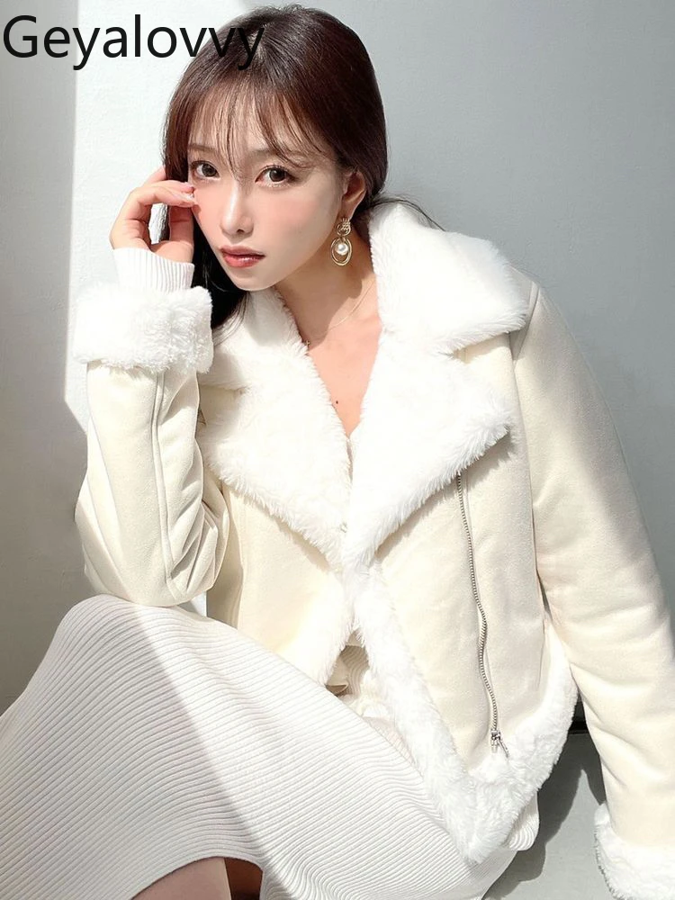 

Japanese Original Autumn Winter Faux Fur Coats New Sweet Turn-down Collar Fashion Elegant Velvet Thickened Warm Jacket for Women