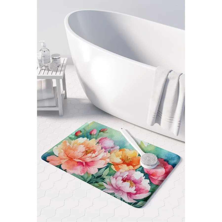 Indiana Peonies in Watercolor Memory Foam Kitchen Mat Machine Washable AntiFatigue Mat Cushion Comfort Bath Mat or Kitchen Rug