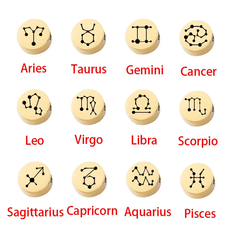 

24 шт., зеркало из нержавеющей стали, круглая 12 созвездий, ювелирные аксессуары, сделай сам, бусина с маленьким отверстием, круглая бусина, лазерный кулон