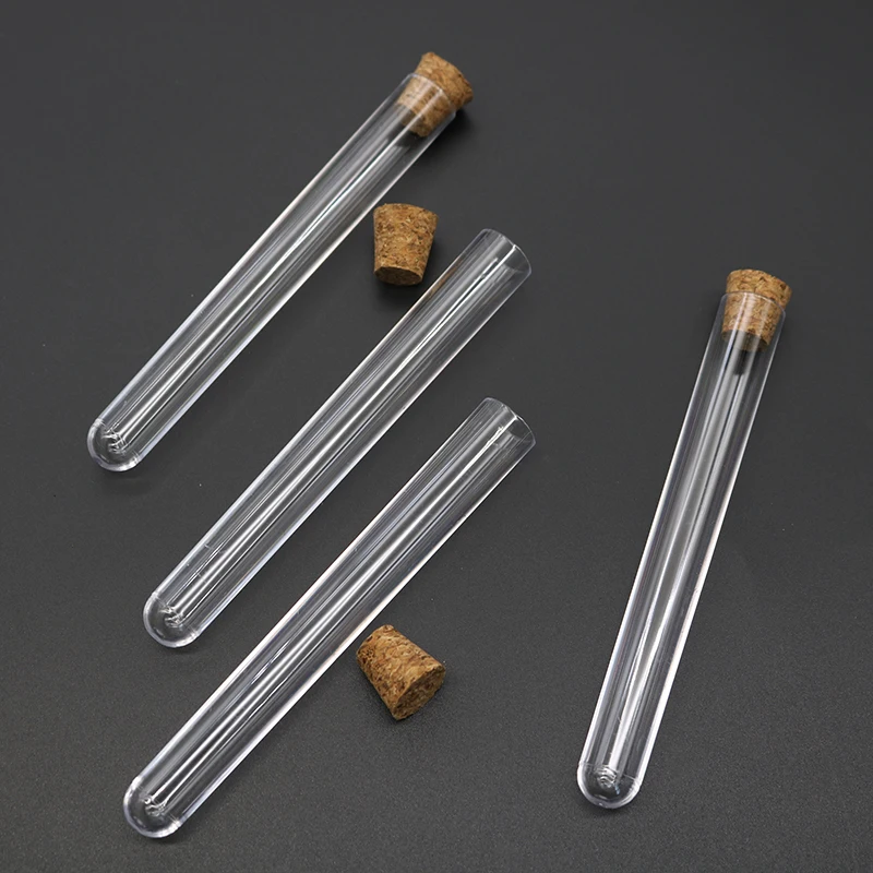 10Pcs 12x100mm Transparent Laboratory Plastic Test Tubes With Caps Stoppers School Lab Supplies Accessories