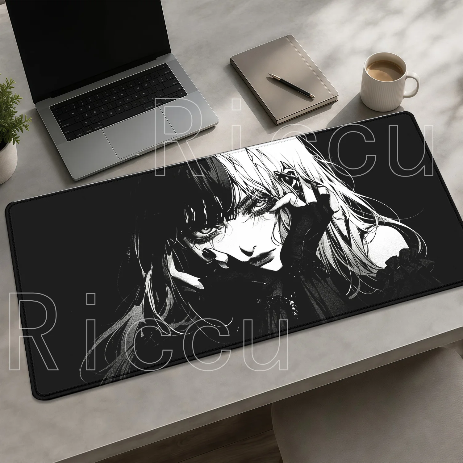 HD Printing Anime Goth Girls Black White Mousepad Gaming Rubber Non-slip Base Computer Mouse Pad Office Accessories XXL Desk Mat