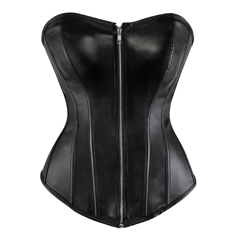 Leather Corset Dress Plus Size Steampunk Women Skirt Top Blouse Bustier Sexy Zipper Style Exotic Lingerie Gotico Korset Mujer