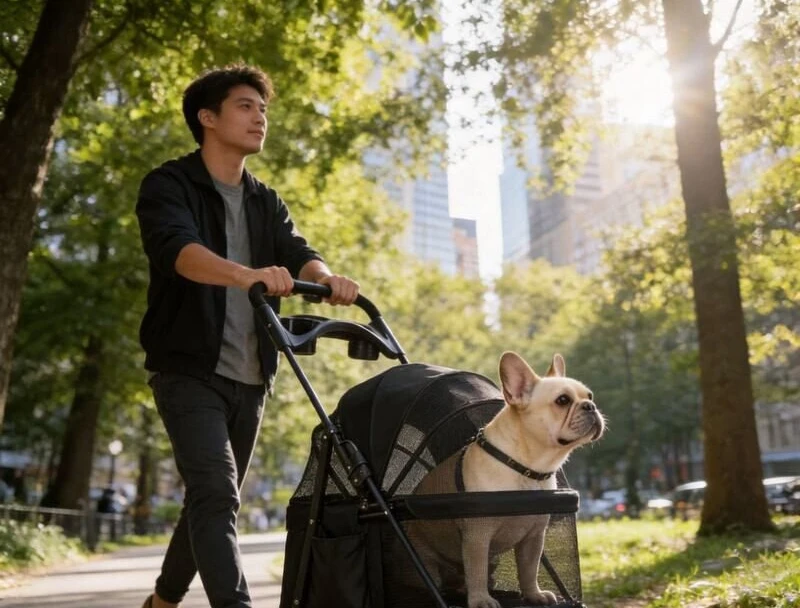 Portable Multi-function Pet Stroller, Foldable Outdoor Travel Cart Designed for Small and Medium Pets Walking and Car Travel