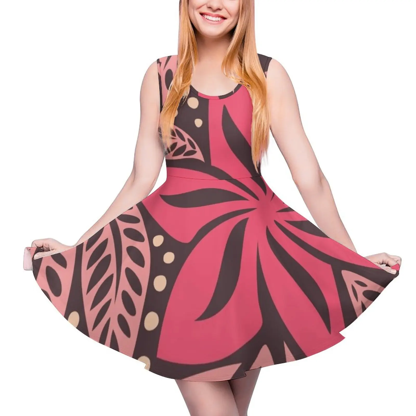 Polynesian Hawaiian big flower pink aubergine floral tattoo design Sleeveless Dress Dresses gala
