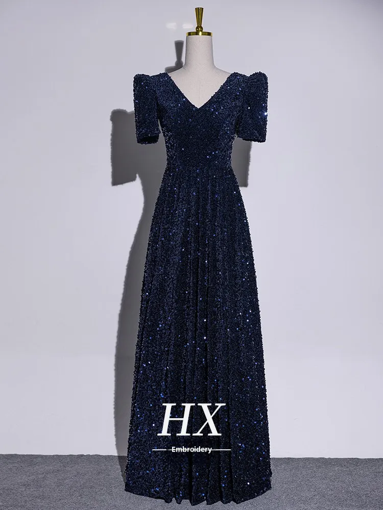 

Синее вечернее платье для женщин, новинка 2026 года, высококачественное, для хоровых выступлений, художественных экзаменов, фортепианных соло, дирижерское, в корейском стиле, А-силуэт