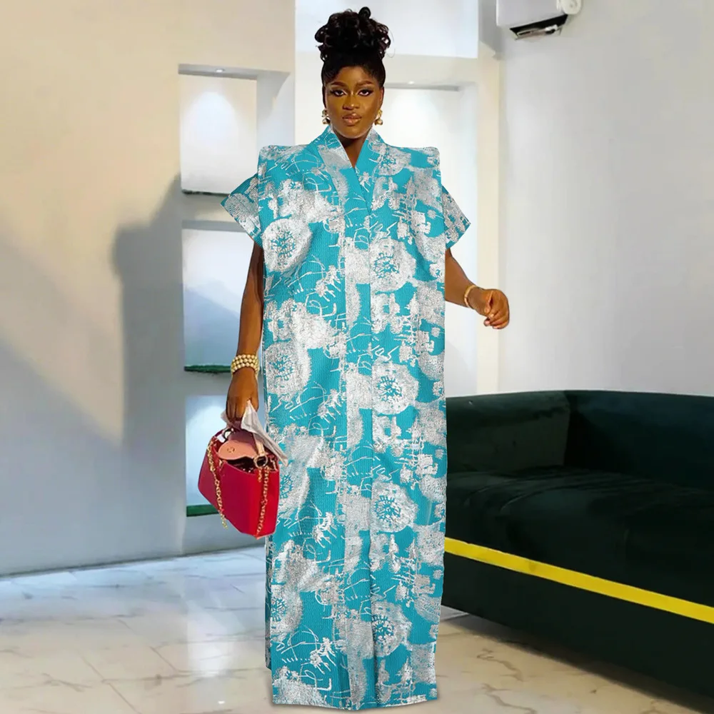 2025 Nieuwe Ankara Afrikaanse Print Plus Size Loose Fit Moslim Maxi Abaya Kaftan Jurk met Bijpassende Hijab Sjaal Jacquard Stof