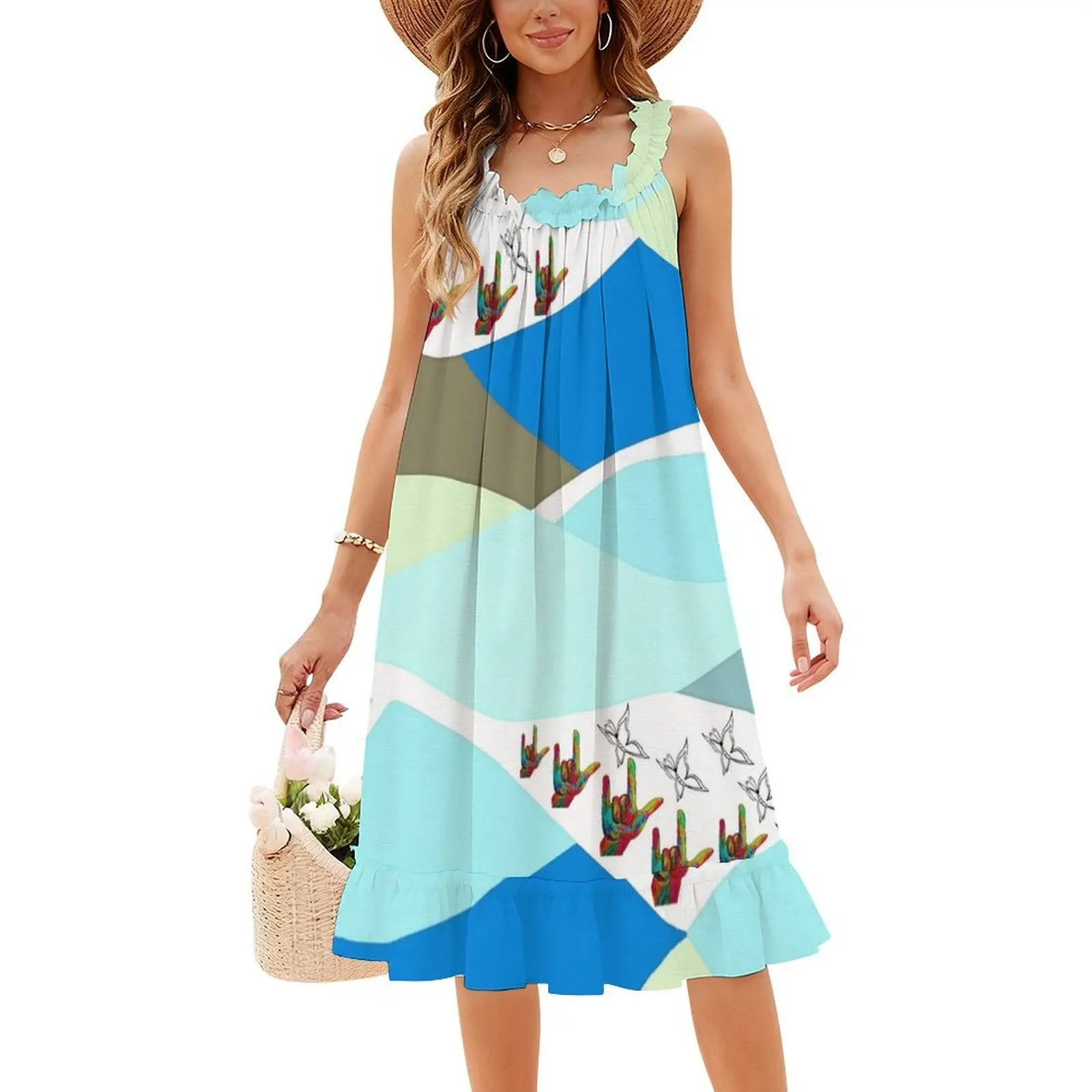 Asl I Love You With Butterflies فستان كاجوال على الطراز الكوري للنساء فساتين مكتب يومية بسيطة للسيدات Asl لغة الإشارة الأمريكية