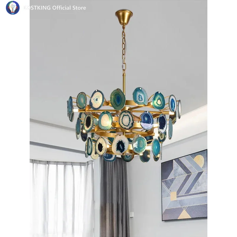 Modern Agate Chandeliers LED Colorful Living Room Chandelier For Bedroom Villa Shop Decor Dining Hanging Light Ceiling Lamps