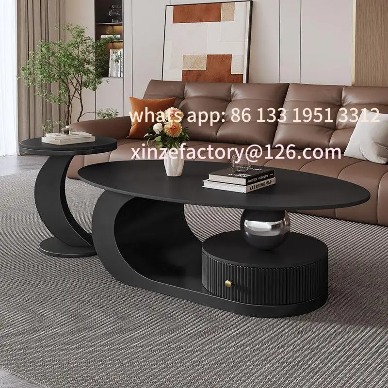 

Customizable simple style dining table household small apartment high-end new retractable storage oval craft coffee table