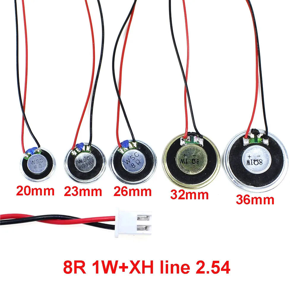 1Pcs Ultra Thin Speaker 8 32 ohms 8R 32R 0.5W 1W 2W Diameter 20 23 26 28 30 32 36 40 50 MM With XH 2.54 Terminal Wire