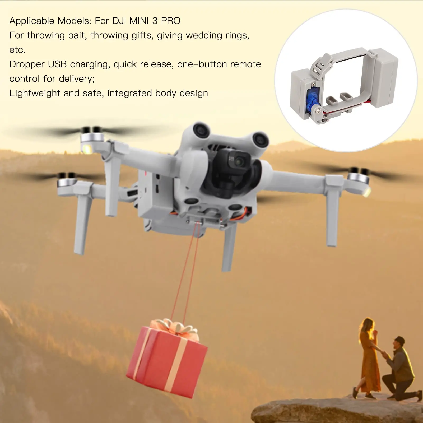 

Airdrop Release Payload Dropper for DJI Mini 3 Pro with Remote Control Rechargeable Wedding Ring Fishing Bait Drone Accessories