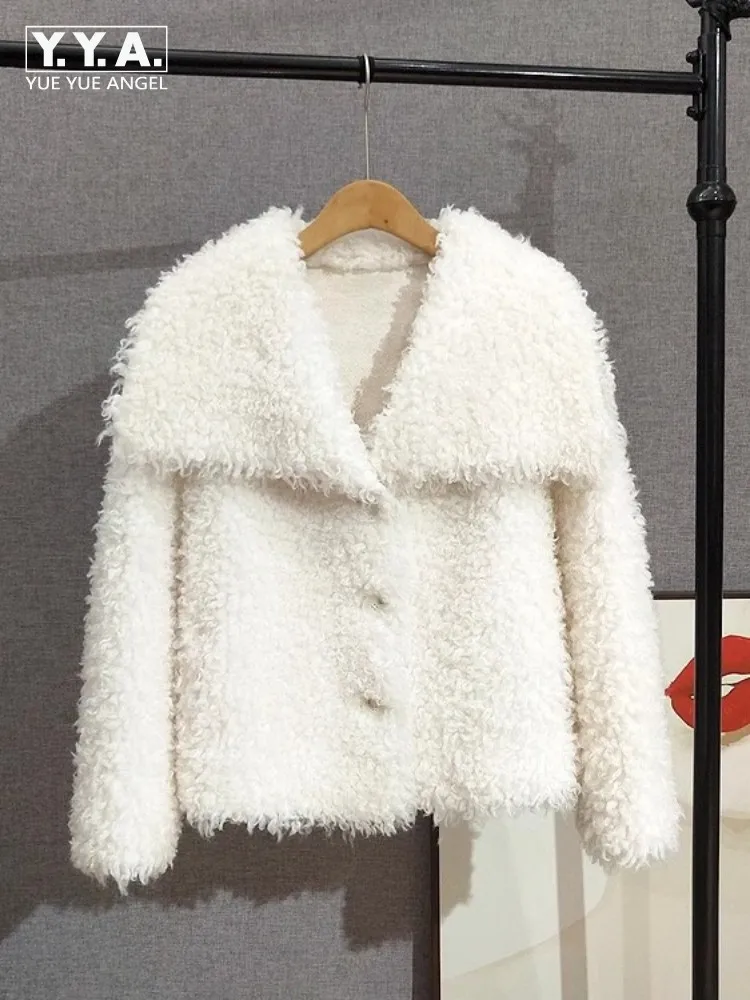 حار بيع النساء الشتاء الصوف الخالص التلبيب سترة قصيرة مريحة واحدة الصدر ملابس خارجية سميكة فضفاضة مكتب السيدات معاطف عادية