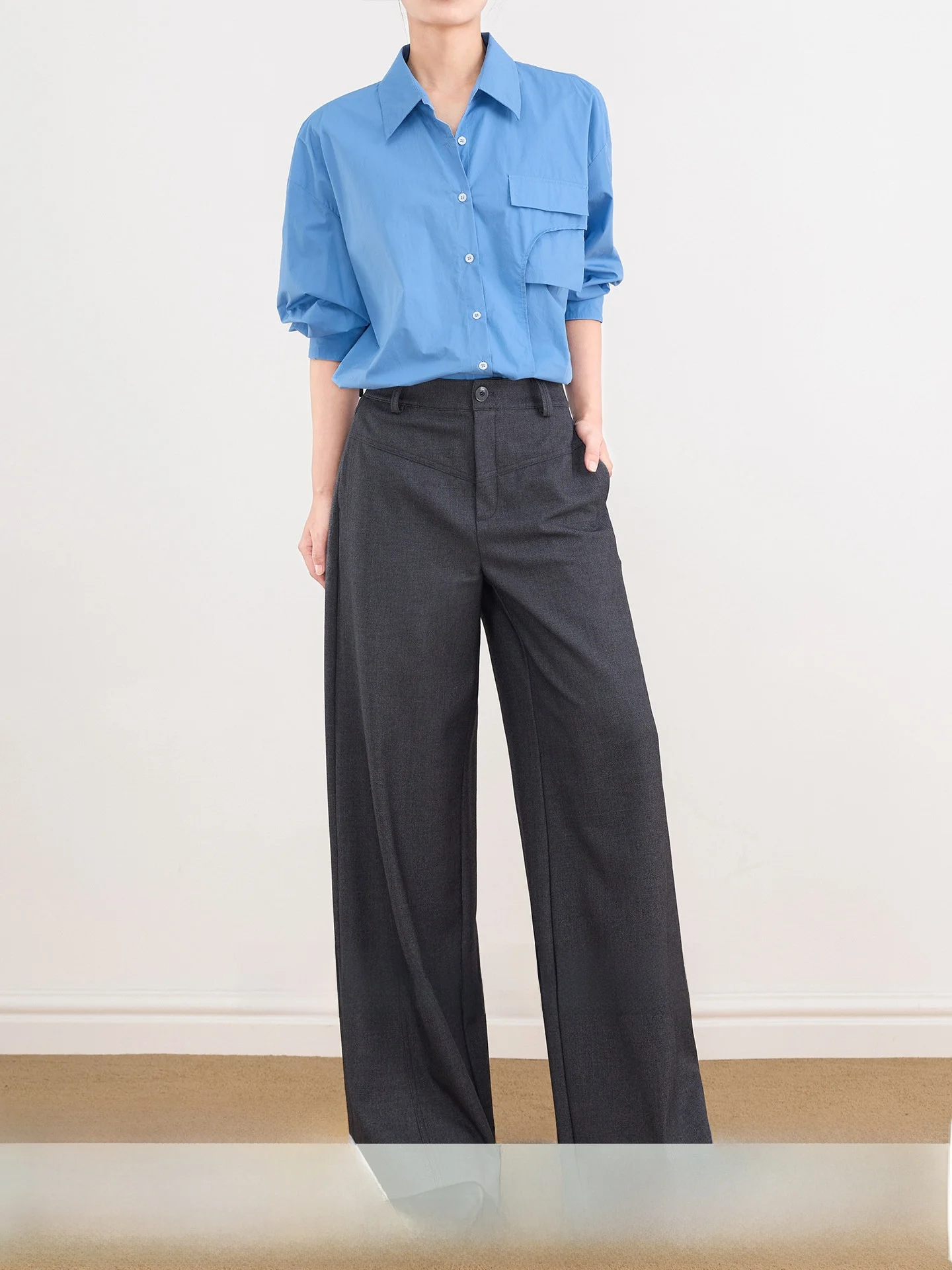 

Шерстяные брюки Deep ey с широкими штанинами, высокой талией, прямого кроя, повседневные, классические, для офиса и поездок на работу, для женщин